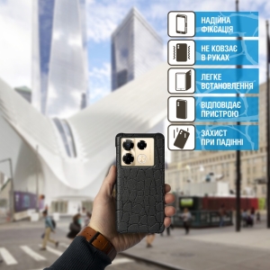 Кожаная накладка Stenk Reptile Cover для Infinix Note 40 Pro Чёрная