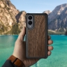 Кожаная накладка Stenk WoodBacker для Samsung Galaxy S25 Edge Чёрная