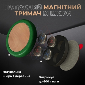 Магнітний тримач Stenk Magio Wooden Зелена шкіра дерево корінь Мадрони