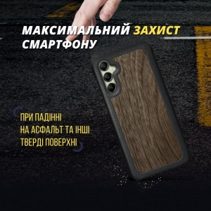 Кожаная накладка Stenk WoodBacker для Samsung Galaxy A14 Чёрная