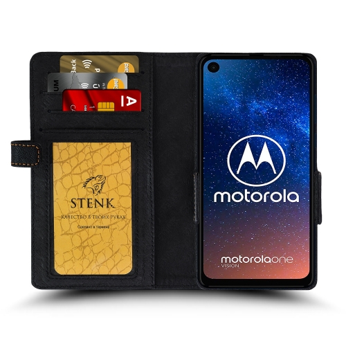 чехол-книжка на Motorola One Vision Черный Stenk Wallet фото 2