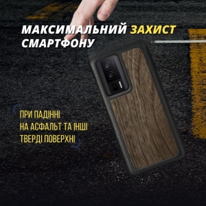 Кожаная накладка Stenk WoodBacker для Xiaomi Poco F5 Pro Чёрная