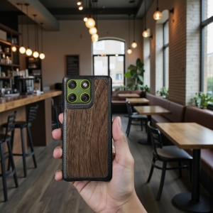 Шкіряна накладка Stenk WoodBacker для Motorola Edge 70 Чорна