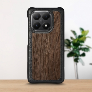 Кожаная накладка Stenk WoodBacker для Xiaomi 15T Чёрная