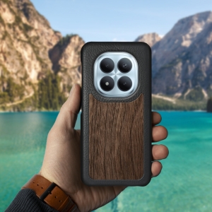 Шкіряна накладка Stenk WoodBacker для Xiaomi Redmi Note 15 Pro Plus Чорна