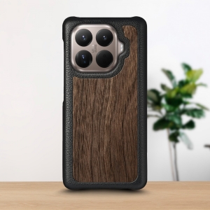 Кожаная накладка Stenk WoodBacker для Xiaomi 15T Pro Чёрная